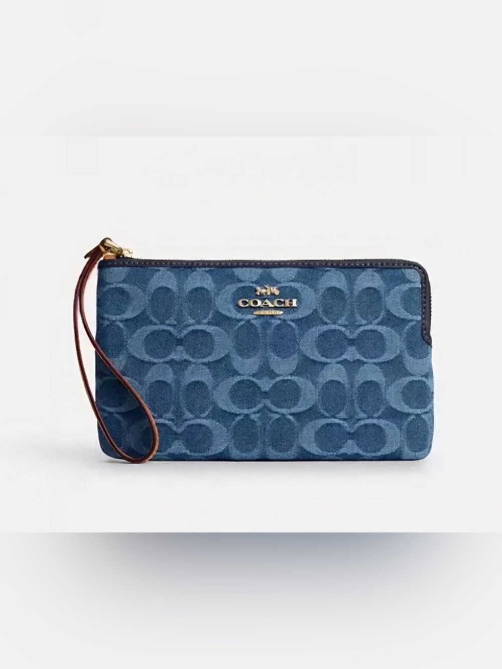 Coach Large Corner Zip Wristlet in Signature Denim